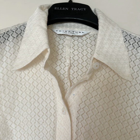 Trina Turk embroidered designed cream colored long sleeve, cream colored blouse - Picture 3 of 11